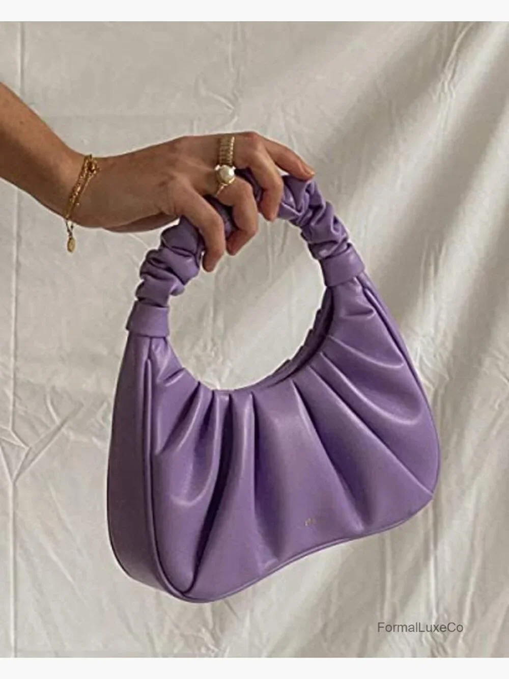 Vegan Leather Ruched Hobo Handbag with Magnet Closure